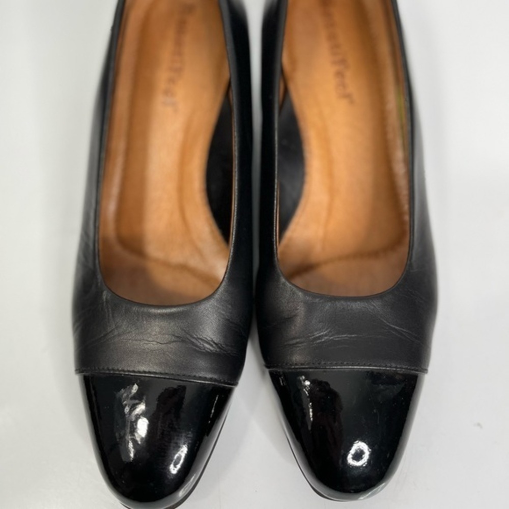 BeautiFeel black leather flats with patent leather inserts, euro size 37.